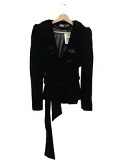 Vorschaubild 1 von Samt Blazer Damen Gr. M Schwarz Gürtel Rüschen Elegant NEU