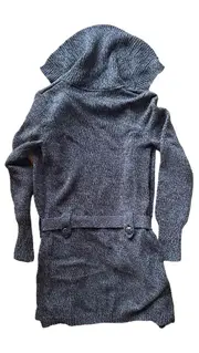 Vorschaubild 2 von Damen Strickjacke Kapuze Gürtel Gr. 34/XS Grau Meliert