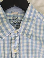 Vorschaubild 5 von kariertes Kurzarmhemd Herren Gr. 48/M Blau Business Baumwolle