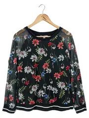 Vorschaubild 1 von Damen Bluse Gr. 36/S Schwarz Florales Muster Langarm Casual