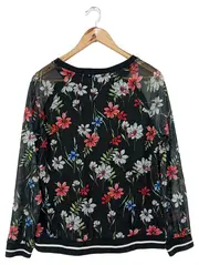 Vorschaubild 2 von Damen Bluse Gr. 36/S Schwarz Florales Muster Langarm Casual