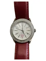 Vorschaubild 2 von Damen Armbanduhr Leder Strass Casual Rot Zifferblatt 4cm