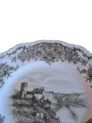 Vorschaubild 3 von Wandteller Burgmotiv Rheinlandschaft Porzellan 19cm Braun