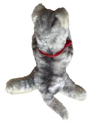 Vorschaubild 1 von Plüschtier Katze grau getigert mit rotem Halsband 5607/17 Vintage