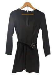 Vorschaubild 1 von Damen Freizeitkleid Gr. 36/S Schwarz Elegant V-Ausschnitt Gürtel