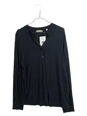 Vorschaubild 1 von Langarmshirt Damen Viskose Henley Basic Knopfleiste Schwarz M