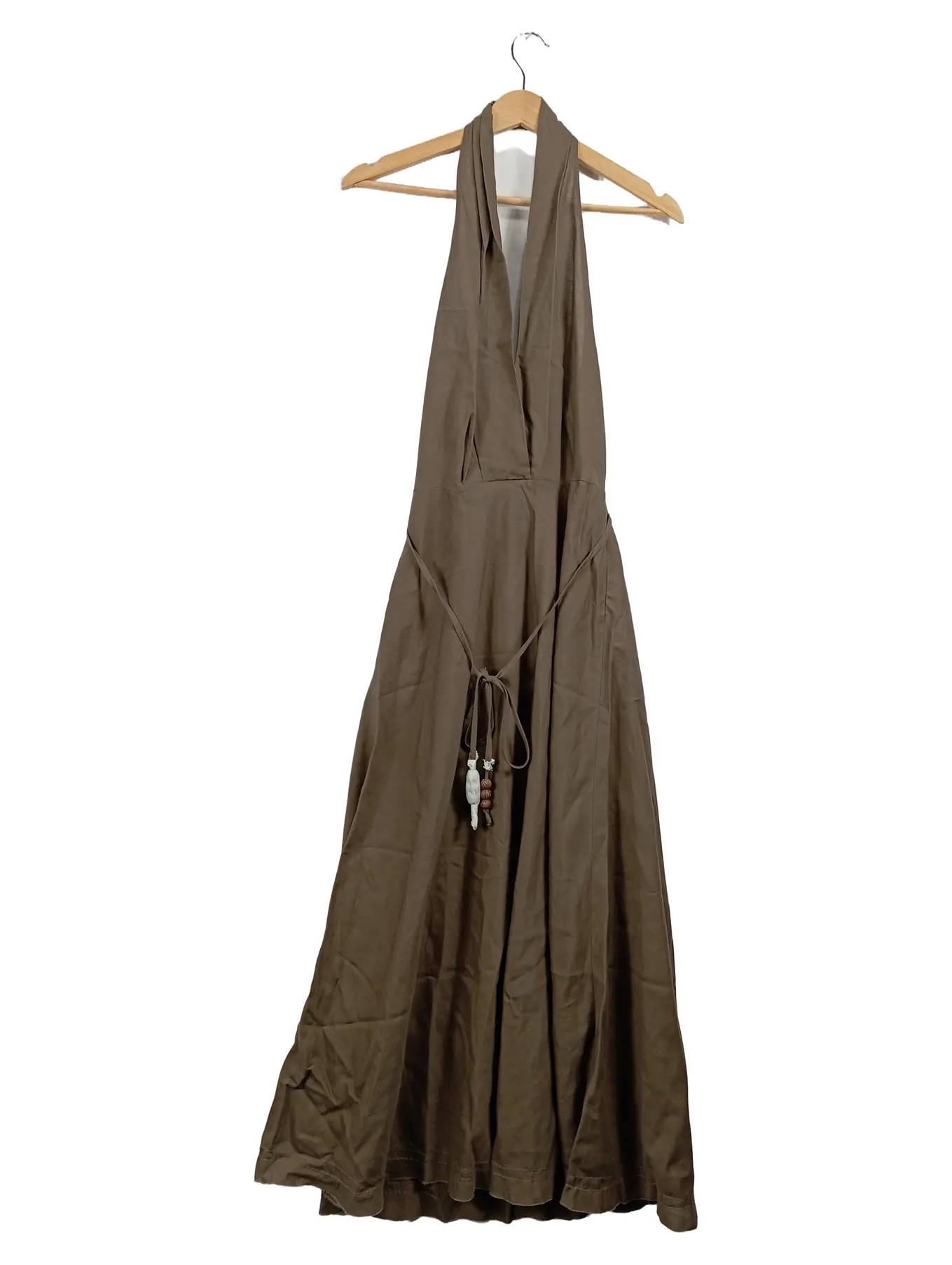 ZARA Maxikleid Damen Sommerkleid Boho Leinen Lyocell Braun Gr. 38 M