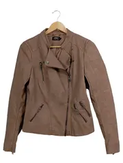 Vorschaubild 1 von Damen Kunstlederjacke Bikerjacke Braun Gr. 36/S Wildlederoptik