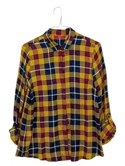 Vorschaubild 1 von Damen Bluse Kariert Gr. 34/XS Gelb Blau Rot Langarm Viskose