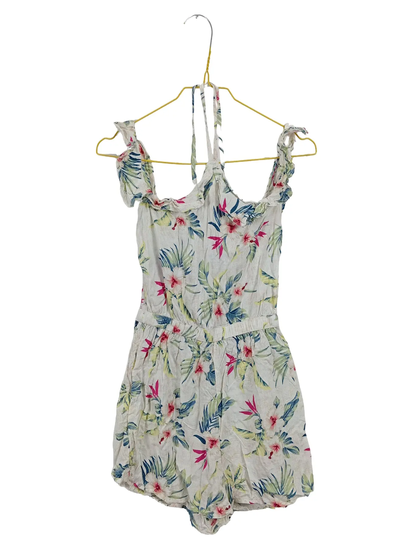 HOLLISTER Jumpsuit Damen Blumenmuster Viskose Playsuit Kurz Weiß XS