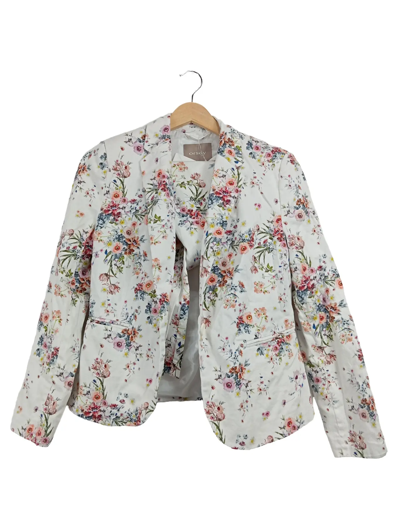 ORSAY Damen Blazer Gr. 38 Weiß Blumenmuster Elegant Frühjahr Sommer