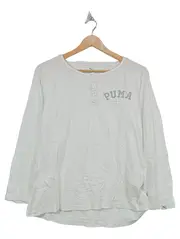 Vorschaubild 1 von Damen Langarmshirt Henley Weiß Gr. 42/XL Baumwolle Logo Print Freizeit