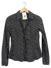 Vorschaubild 1 von Damen Bluse Gr. 34/XS Grau Floral Rüschen Langarm Baumwolle