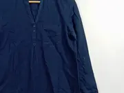 Vorschaubild 2 von Damen Leinen Langarmshirt Bluse Knopfleiste Blau Gr. 38 M