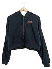 Vorschaubild 1 von Damen Sweatjacke Kapuze Cropped Animal Print Logo Gr. M Schwarz