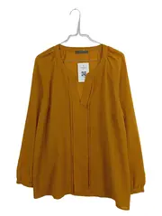 Vorschaubild 1 von Bluse Langarm Damen Elegant Viskose Raffungen Orange Gr. 42 XL