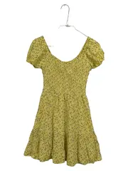 Vorschaubild 1 von Sommerkleid Damen Gr. 34 XS Gelb Blumenmuster Viskose Minikleid