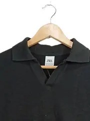 Vorschaubild 3 von Herren Poloshirt Gr. 48/M Schwarz Rippstrick Kurzarm Casual Baumwoll-Mix