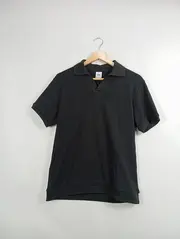 Vorschaubild 2 von Herren Poloshirt Gr. 48/M Schwarz Rippstrick Kurzarm Casual Baumwoll-Mix
