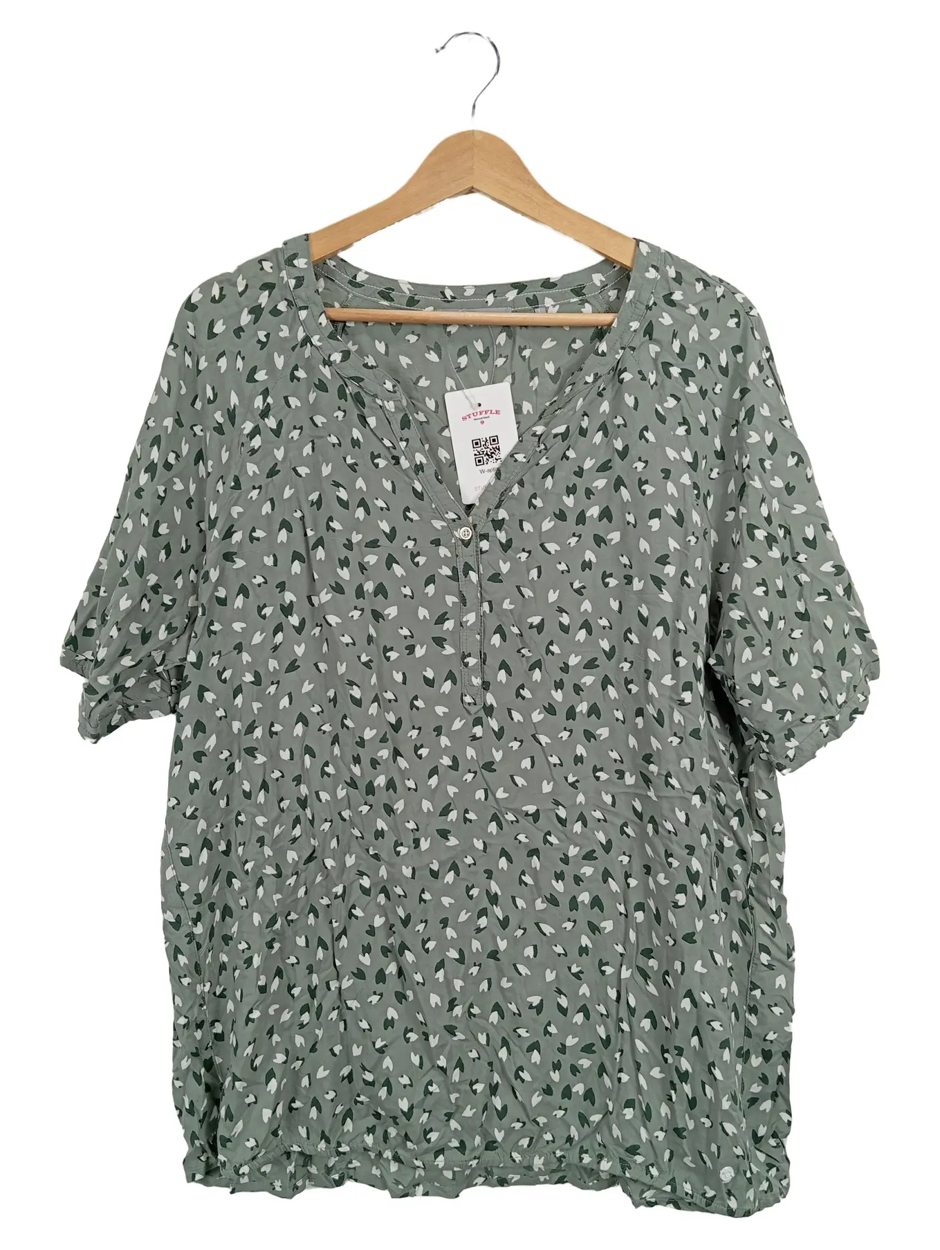 CECIL Bluse Damen Gr. 38/M Kurzarm Viskose Grüne Blumen Freizeit