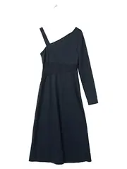 Vorschaubild 1 von Asymmetrisches Maxikleid Rippstrick Party Kleid Schwarz Gr. S/36