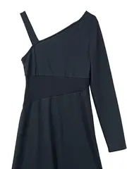 Vorschaubild 2 von Asymmetrisches Maxikleid Rippstrick Party Kleid Schwarz Gr. S/36