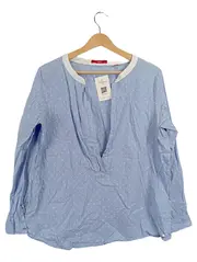 Vorschaubild 1 von Damen Bluse Langarm Gr. 42 Blau Weiß Gepunktet Baumwolle