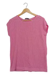 Vorschaubild 1 von Damen Pullover Gr. 40/M Pink Lochmuster Kurzarm Viskose