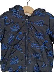 Vorschaubild 3 von Steppjacke Kinder Gr. 86 Bagger-Muster Blau Kapuze