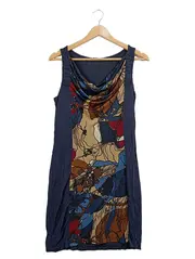 Vorschaubild 1 von Damen Sommerkleid Gr. 36 Blau Abstrakt Wasserfallausschnitt