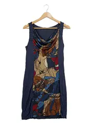 Vorschaubild 4 von Damen Sommerkleid Gr. 36 Blau Abstrakt Wasserfallausschnitt