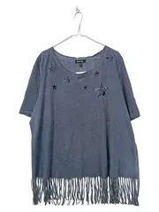 Vorschaubild 1 von Damen T-Shirt Gr. 46/48 Blau Sterne Pailletten Fransen