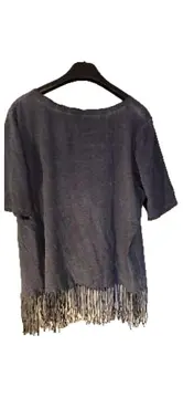 Vorschaubild 2 von Damen T-Shirt Gr. 46/48 Blau Sterne Pailletten Fransen