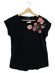 Vorschaubild 1 von Damen T-Shirt XS Schwarz Casual mit Blumenstickerei
