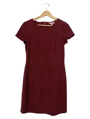 Vorschaubild 2 von Damen Freizeitkleid Gr. 36/S Bordeaux Rot Kurzarm Wildlederoptik