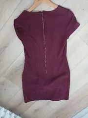 Vorschaubild 3 von Damen Freizeitkleid Gr. 36/S Bordeaux Rot Kurzarm Wildlederoptik
