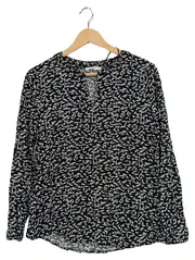 Vorschaubild 1 von Damen Bluse Langarm Schwarz Weiß Muster Gr. S/36 Viskose