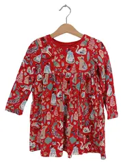 Vorschaubild 1 von Mädchen Kleid Gr. 110 Weihnachten Langarm Rot Tiermotive Baumwolle