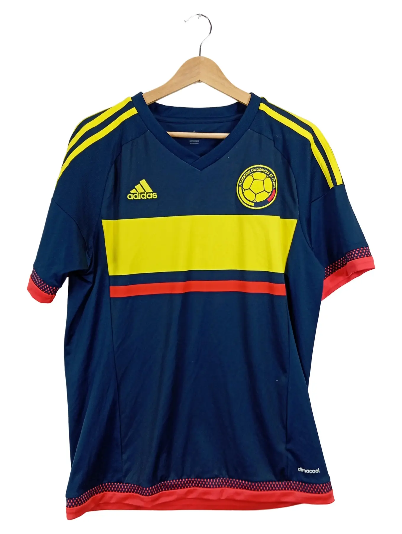 ADIDAS Kolumbien Fußball Trikot Herren Kurzarm V-Kragen Blau Gr. 38