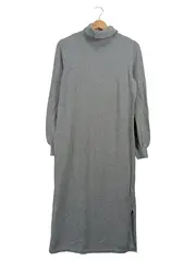 Vorschaubild 1 von Damen Strickkleid Rollkragen Langarm Grau Gr. L Midikleid