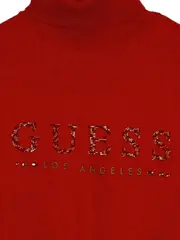 Vorschaubild 3 von Damen Rollkragen Pullover Kurzarm Strick Rot Gr. 34 XS Logo Strass Glitzer