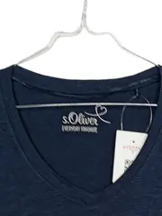 Vorschaubild 4 von Damen T-Shirt V-Ausschnitt Blau Gr. 36/S Basic Baumwolle Modal