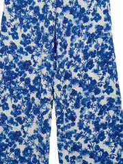 Vorschaubild 3 von Damen Stoffhose Blumenmuster Blau Weiß Gr. 38 Weites Bein
