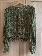 Vorschaubild 2 von Damen Bluse Gr. 42/XL Paisley Raffung Grün Bohemian Langarm