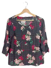 Vorschaubild 1 von Damen Bluse Gr. 36 Blumenmuster Karo Grau Rosa Rot Viskose