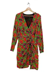 Vorschaubild 1 von Wickelkleid Blumenmuster Midikleid Damen Gr. L Mehrfarbig Viskose