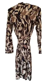 Vorschaubild 2 von Selection Blusenkleid Gr. 38 Retro Muster Braun Beige