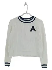 Vorschaubild 1 von Pullover Damen 34 XS Weiß Baumwolle Strickpullover Logo A