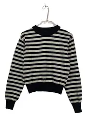 Vorschaubild 1 von Damen Pullover Gestreift Strickpullover Maritim Gr. 36 S Schwarz Viskose
