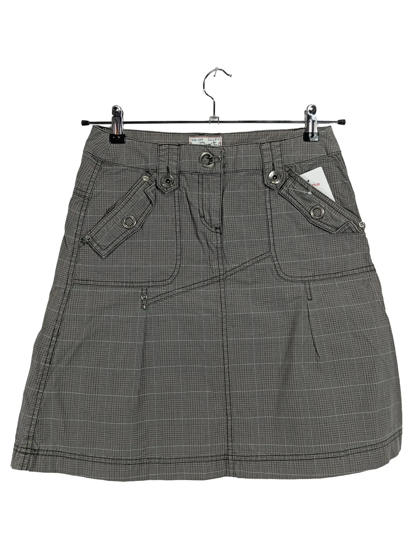 ESPRIT Faltenrock Kariert Midirock Damen Gr. 34/XS Grau Freizeit